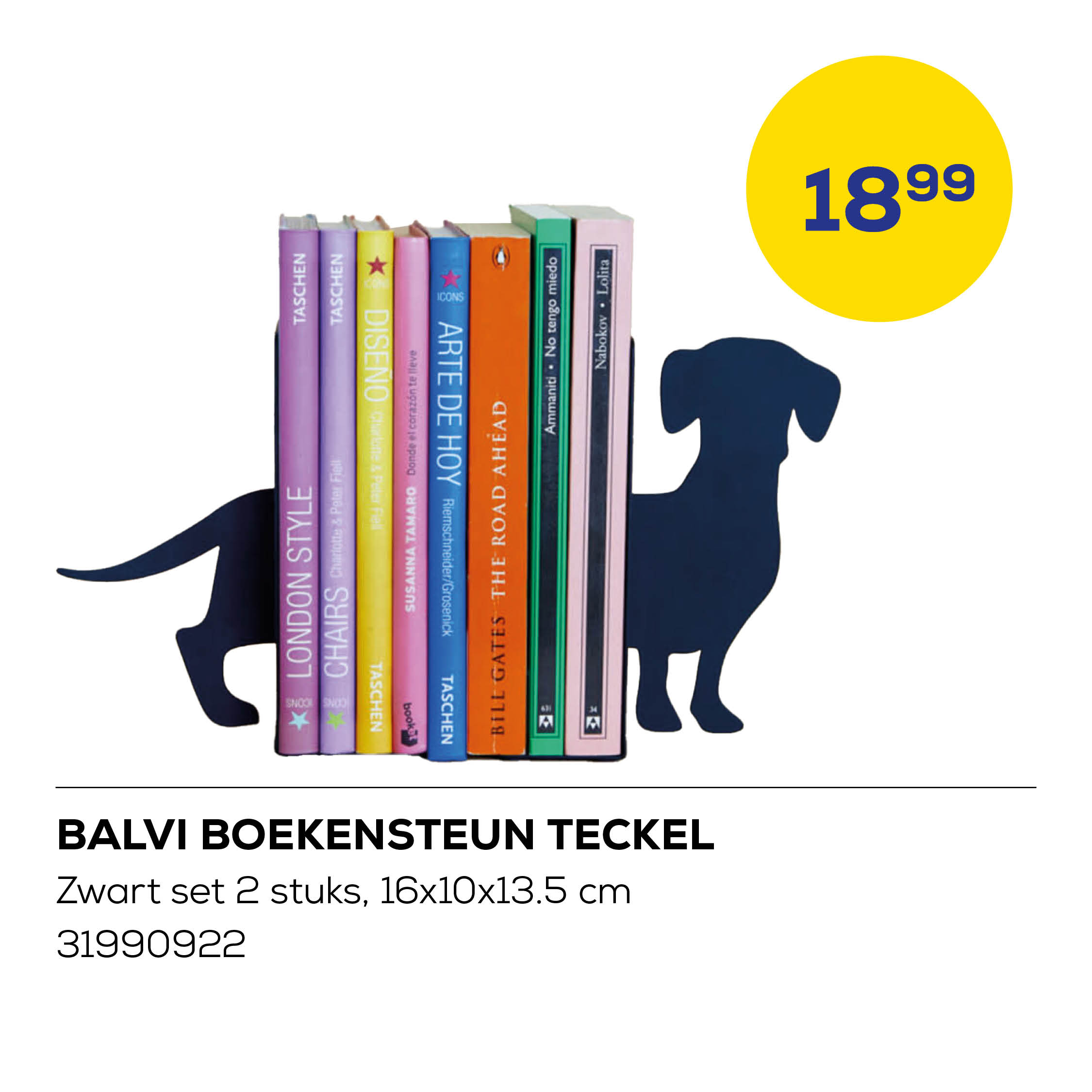 Balvi Boekensteun Teckel Zwart set 2 stuks 16x10x13.5 cm